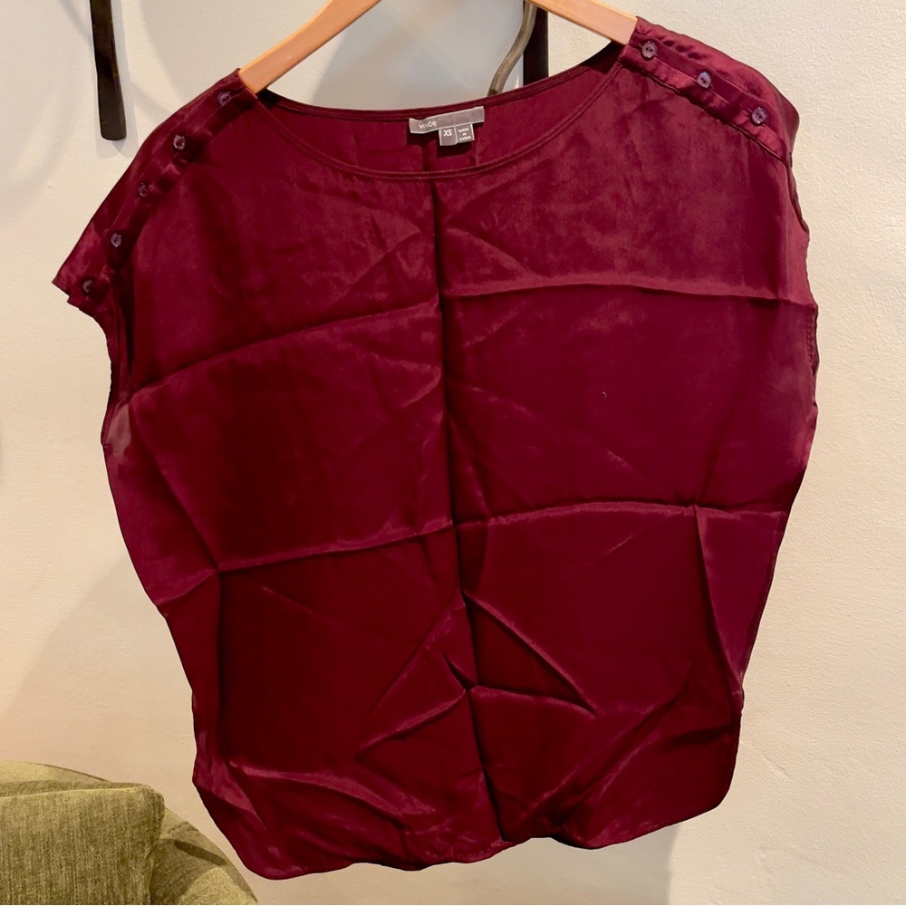 Vince Rich Burgundy Button-Shoulder Blouse
